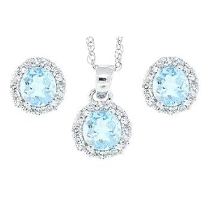 1.72ct Oval Aquamarine and Diamond Pendant Earring Set in 10kt White Gold w... by