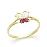 14K Baby Ring Yellow Gold Ring Red & White CZ Butterfly Size 2 To 3 For Baby, Kids And Teens