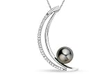 8-9mm Tahitian Cultured Pearl and 1/5 Carat Diamond 14K White Gold Crescent Pendant w/chain