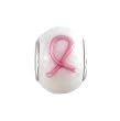 Pandora Style Charm Bead (Z265) Murano Style Lampwork Glass (14mm x 10mm) (fits Troll too) ~ Breast Cancer Awareness Pink Ribbon