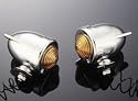 Winged Zeppelin Chrome Bullet Marker Side Light for Motorcycles/Trikes - Short Stem, Amber