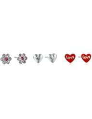 Kate & Lucy Girls Sterling Silver 3 Piece Flower and Hearts Earrings set