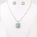 JanKuo Silver Tone Aquamarine Pendant Set with Earring Antique Two Tone Vintage Style with Gift Box