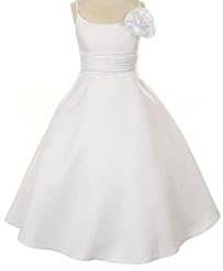 Girls A-line Satin Pleated Ankle Length Full Length Spaghetti Strap Flower-Girl Dress/Party Dress 