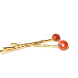 Jasper Hair Clip 01 Crystal Red Stone Set Gold Bobby Pin Pair Energy Healing