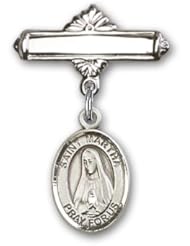 Sterling Silver Baby Badge with St. Martha Charm and Polished Badge Pin