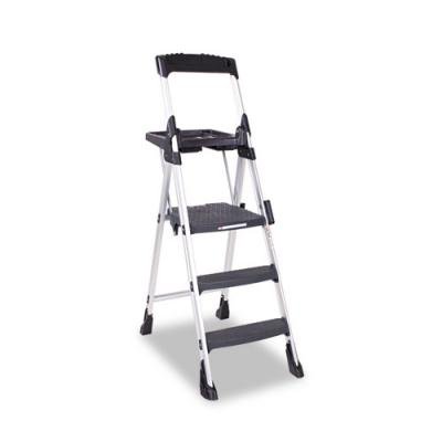 Worlds Greatest Three-Step Folding Step Stool, Aluminum/Poly Resin, Black