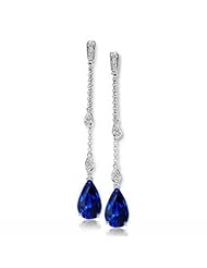 3.91Ct Pear Cut Sapphire & VS Diamond Hanging Earrings 18k Gold