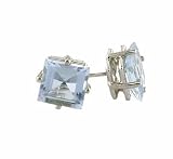 Aquamarine and White Gold Square-Cut Stud Earrings