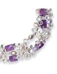 Sterling Silver Amethyst/Clear Acrylic Beads/Cultured Pearl Necklace - 16 Inch