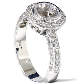 .50CT SI Pave Round Diamond Engagement Pave Ring Setting Heirloom Mount 14K WG