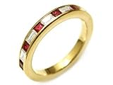 18k Yellow Gold Baguette Diamond & Natural Princess Cut Ruby Half Cirlce Ring Size 6 Ct.tw 0.85