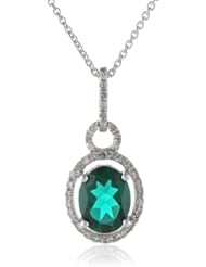 Sterling Silver Oval Diamond Pendant Necklace, 18"