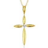 10K Yellow Gold 0.03 Carat Cross Pendant w/Chain 18