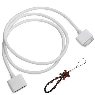 30-Pin White 3.3-Ft Dock Extender Cable Sync Data Power Charging For Apple Iphone 3 3GS 4/4s /Ipod/ Ipad 1 2+ One Cool Skull Key Chain Charm Strap At Random Color