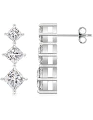 1.74 ct Three Stone Princess Diamond Earrings