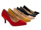 WOMENS FAUX LEATHER POINTED TOE COURT STILETTO KITTEN HEELS LADIES SHOES SIZE 3-8