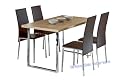 Contemporary White Oak Veneered and Chrome Dining Set with 4 Brown Faux Leather Chairs