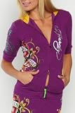 Ed Hardy Purple Love Kills Short Sleeve Stretch French Terry Hoodie