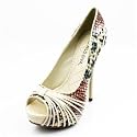 LORANE-29A, Peep-Toe Faux Snakeskin High Heeled Pumps
