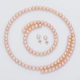 Ladies Yellow Pearl Earring, Necklace & Bracelet Set