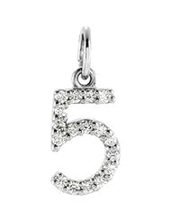 14K White Gold .07 cttw Diamond Number 5 Charm