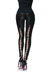 Wet Look Leggings With Elastic Lace Up Back