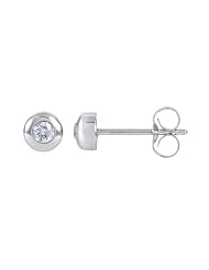 14K White Gold 0.1ct Ultimate Solitaire Bezel Set White Diamond Stud Earrings