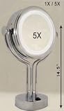 Lighted Pedestal 5X to 1X Vanity Mirror in Chrome