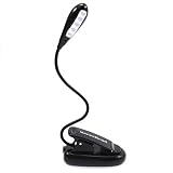 Book Light SeresRoad Extra-Bright Rechargeable 4 LED Reading Lamp Portable Music Stand 2 Brightness Modes and Adjustable Neck Clip On for Night Bed Study with AC Adaptor and USB Cable