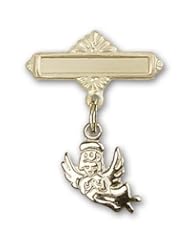 Gold Filled Baby Badge with Guardian Angel Charm and Polished Badge Pin