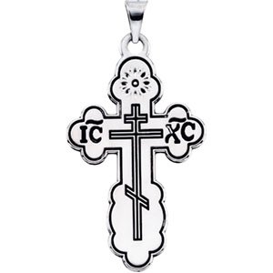 14K White Gold Die Struck Orthodox Cross