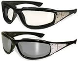 2 New Motorcycle Padded Sunglasses Biker Babe Chick Fits Small Faces Flash Mirror Mirrored And Clear Women Ladies Goth Fabric-Covered Airy Foam Padding And Laser Cut Eagle Also Great for Jogging Running Cycling