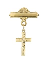 14K Yellow Gold Crucifix Baptismal Pin