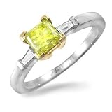 18ct White Gold Canary Yellow Diamond Ring Princess Cut 077ct Size N