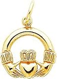 14K Yellow Gold Claddagh Charm Irish Love Pendant