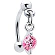 Top Down Pink Gem Dangle Round Solitaire Eyebrow Ring