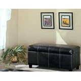 Modern Espresso Brown Leather Storage Bench