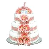 Large Pink Daisies with Paisley Jacquard Diaper Cake by Bloomers Baby