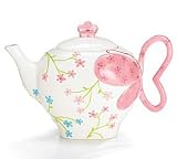 : Butterfly And Whimsical Flowers Teapot For Tea Party, Kitchen Decor And Teapot Collectors