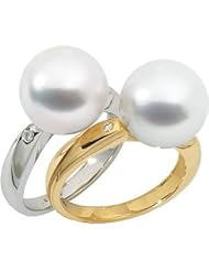 Jewelplus South Sea Cultured Pearl & Diamond Ring 18K Yellow .03 Ct Tw/12.00 Mm Fine Round