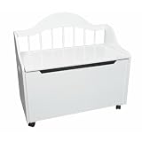 Gift Mark White Deacon Style Toy Box with Spindle Back and Casters, White
