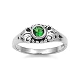 Sterling Silver Baby Ring with Emerald CZ - 2mm Band Width - 5mm Face Height - Sizes: 3-4