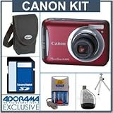 Canon Powershot A495 Digital Camera Kit, – Red – with 8GB SD Memory Card, Camera Case, Table Top Tripod 4 AA Nickel Metal Hydride (NiMH) 2300 mAH Rechargeable with with 2-Hour AA & AAA Quick Charger – USB 2.0 SD Card Reader