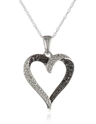10k White Gold Black and White Diamond Heart Pendant Necklace (1/3 cttw, I-J Color, I2-I3 Clarity), 18"