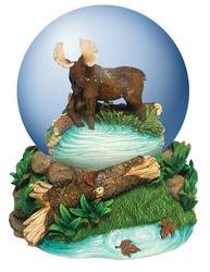Musical Moose Water Globe / Snow Globe with Beautiful Stream, Great Detail and Overall Wildlife Design