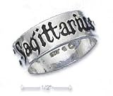 Sterling Silver 7mm Antiqued Sagittarius Zodiac Band Ring - Size 11.0