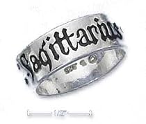 Sterling Silver 7mm Antiqued Sagittarius Zodiac Band Ring - Size 11.0