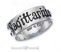 Sterling Silver 7mm Antiqued Sagittarius Zodiac Band Ring - Size 11.0