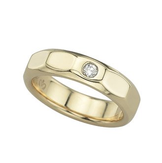 14K Yellow Gold 0.07 cttw Fine Multi Faceted Single Bezel Set Stone Solitaire Diamond Wedding Band